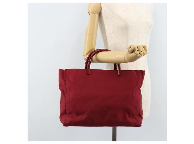 PRADA Borsa a mano in nylon rosso argento autentica 172162 - vista 22