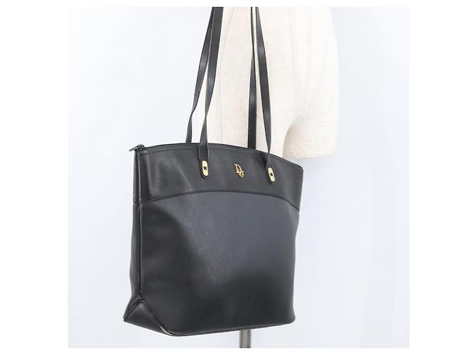 Borsa a spalla in tela a nido d'ape PVC nera e dorata Christian Dior Auth 173515 Nero D'oro - vista 23