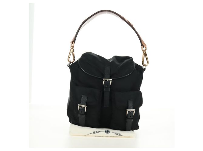 Borsa a Spalla PRADA Nylon Nero Oro Auth 165372V D'oro - vista 12