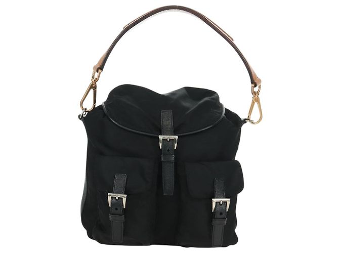 Borsa a Spalla PRADA Nylon Nero Oro Auth 165372V D'oro - vista 13