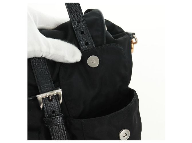 Borsa a Spalla PRADA Nylon Nero Oro Auth 165372V D'oro - vista 21