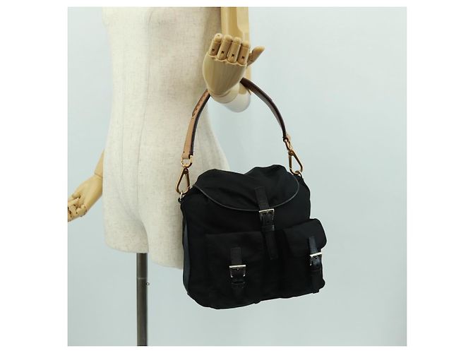 Borsa a Spalla PRADA Nylon Nero Oro Auth 165372V D'oro - vista 29
