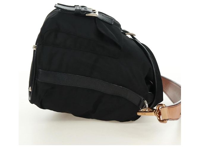 Borsa a Spalla PRADA Nylon Nero Oro Auth 165372V D'oro - vista 4