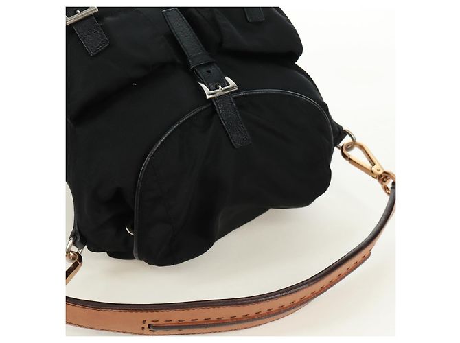 Borsa a Spalla PRADA Nylon Nero Oro Auth 165372V D'oro - vista 6