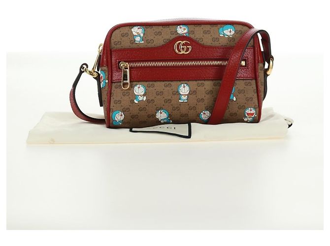 Borsa a Spalla GUCCI Micro GG Supreme Doraemon PVC Beige Oro 647784 Auth 161334SM D'oro - vista 12