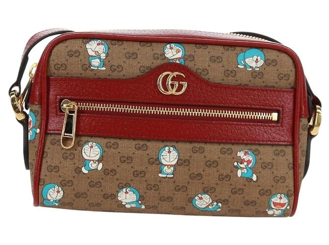 Borsa a Spalla GUCCI Micro GG Supreme Doraemon PVC Beige Oro 647784 Auth 161334SM D'oro - vista 13