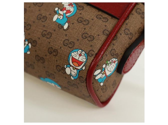 Borsa a Spalla GUCCI Micro GG Supreme Doraemon PVC Beige Oro 647784 Auth 161334SM D'oro - vista 16