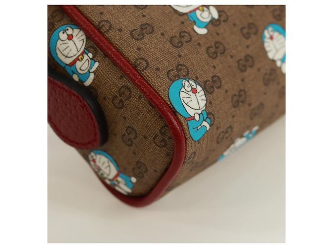Borsa a Spalla GUCCI Micro GG Supreme Doraemon PVC Beige Oro 647784 Auth 161334SM D'oro - vista 17