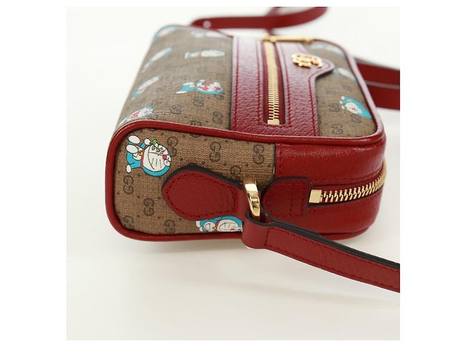 Borsa a Spalla GUCCI Micro GG Supreme Doraemon PVC Beige Oro 647784 Auth 161334SM D'oro - vista 4