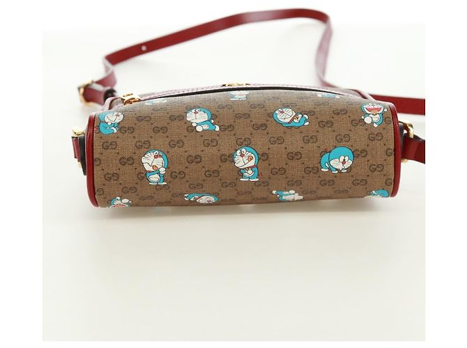 Borsa a Spalla GUCCI Micro GG Supreme Doraemon PVC Beige Oro 647784 Auth 161334SM D'oro - vista 5