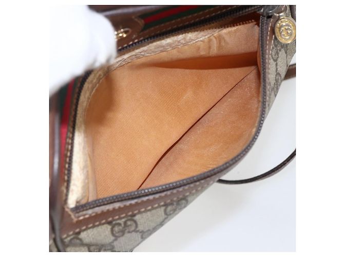 Gucci Borsa GG Supreme Web Sherry Line in PVC Beige Oro 001 56 6655 Auth 173550 D'oro - vista 11