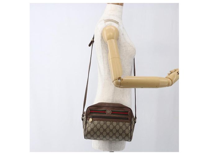 Gucci Borsa GG Supreme Web Sherry Line in PVC Beige Oro 001 56 6655 Auth 173550 D'oro - vista 21