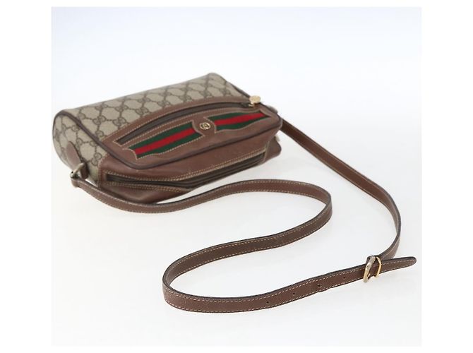 Gucci Borsa GG Supreme Web Sherry Line in PVC Beige Oro 001 56 6655 Auth 173550 D'oro - vista 7