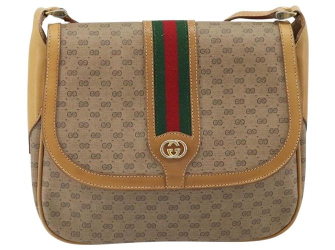 Bolsa de Ombro GUCCI Micro GG Supreme Web Sherry Line PVC Bege Ouro Auth BA10628 Dourado - vista 13
