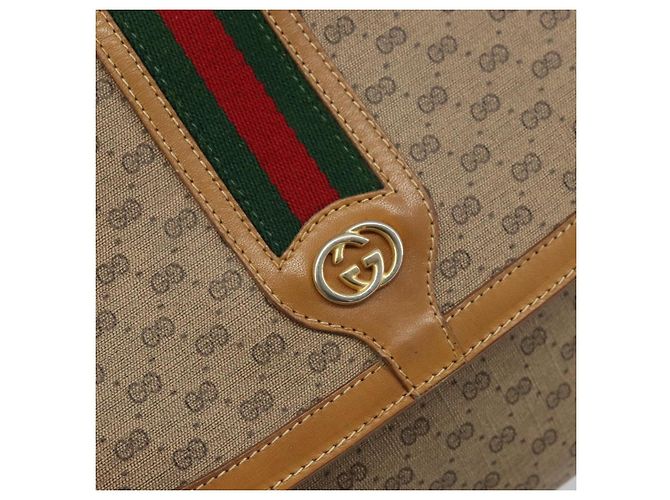 Bolsa de Ombro GUCCI Micro GG Supreme Web Sherry Line PVC Bege Ouro Auth BA10628 Dourado - vista 17