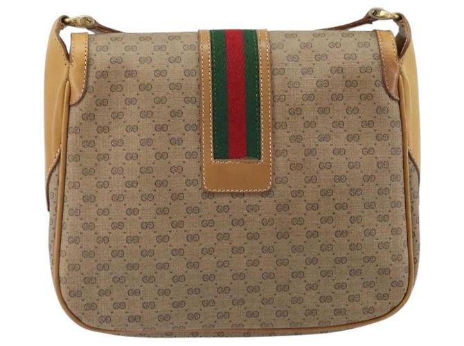 Bolsa de Ombro GUCCI Micro GG Supreme Web Sherry Line PVC Bege Ouro Auth BA10628 Dourado - vista 2