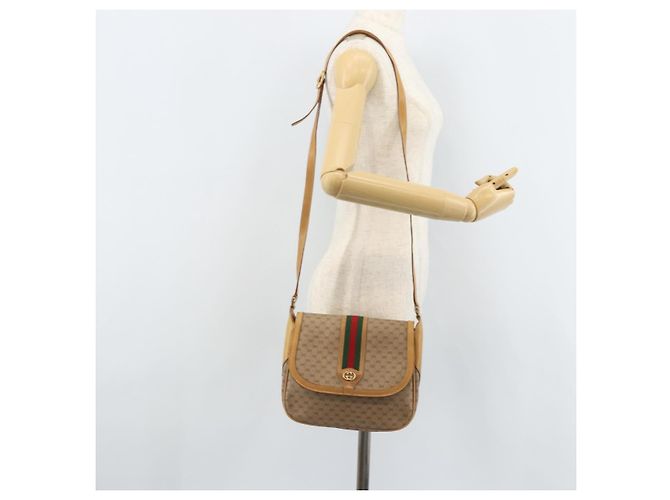 Bolsa de Ombro GUCCI Micro GG Supreme Web Sherry Line PVC Bege Ouro Auth BA10628 Dourado - vista 22