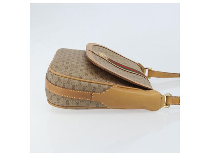 Bolsa de Ombro GUCCI Micro GG Supreme Web Sherry Line PVC Bege Ouro Auth BA10628 Dourado - vista 3