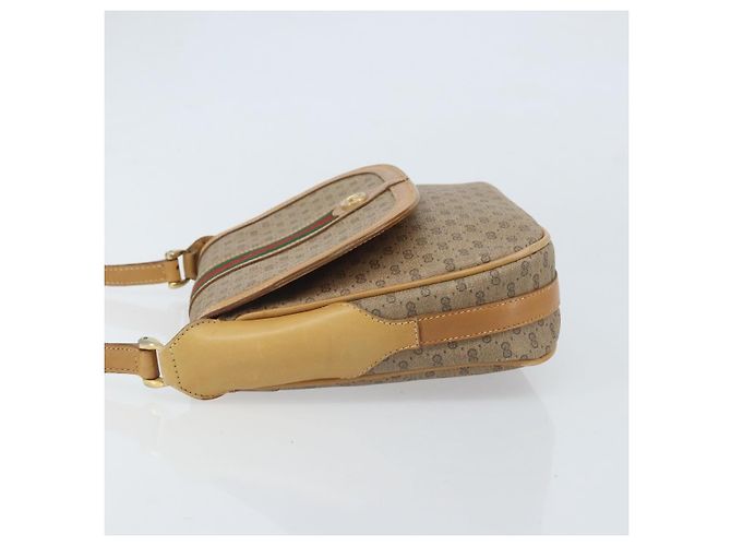 Bolsa de Ombro GUCCI Micro GG Supreme Web Sherry Line PVC Bege Ouro Auth BA10628 Dourado - vista 4