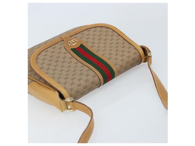 Bolsa de Ombro GUCCI Micro GG Supreme Web Sherry Line PVC Bege Ouro Auth BA10628 Dourado - vista 6