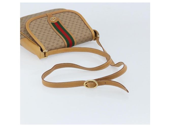 Bolsa de Ombro GUCCI Micro GG Supreme Web Sherry Line PVC Bege Ouro Auth BA10628 Dourado - vista 7