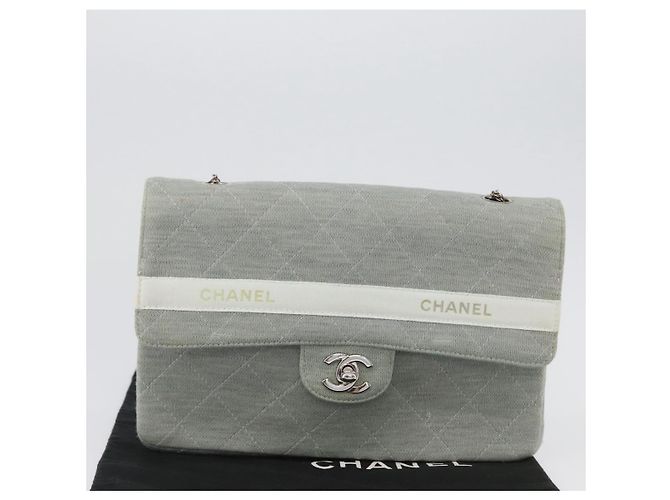 CHANEL Matelassé 26 Borsa a Spalla con Catena Jersey Grigio Argento CC Auth 170659A Marrone - vista 12