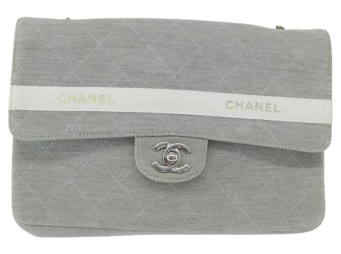 CHANEL Matelassé 26 Borsa a Spalla con Catena Jersey Grigio Argento CC Auth 170659A Marrone - vista 13