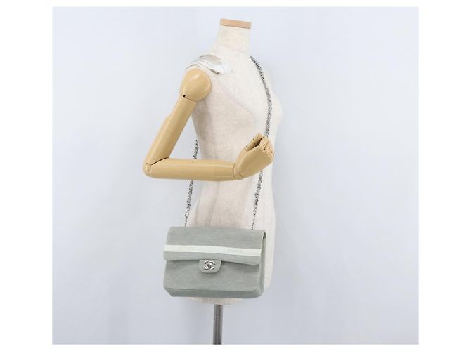 CHANEL Matelassé 26 Borsa a Spalla con Catena Jersey Grigio Argento CC Auth 170659A Marrone - vista 31