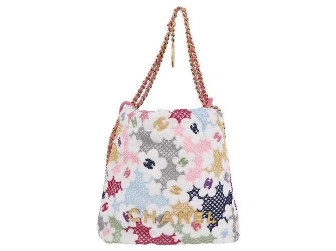 CHANEL Catena Chanel 22 Mini Borsa Pizzo Patchwork 2in1 Oro Bianco CC Auth 161330SM D'oro - vista 13