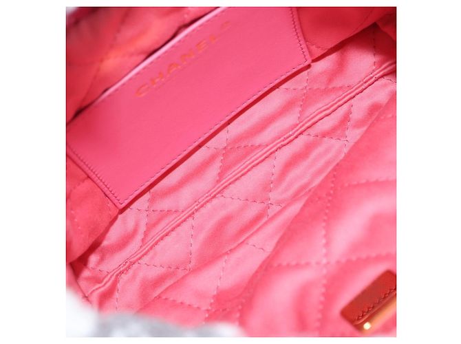 CHANEL Catena Chanel 22 Mini Borsa Pizzo Patchwork 2in1 Oro Bianco CC Auth 161330SM D'oro - vista 21
