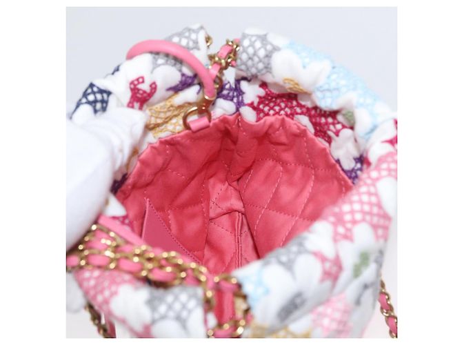 CHANEL Catena Chanel 22 Mini Borsa Pizzo Patchwork 2in1 Oro Bianco CC Auth 161330SM D'oro - vista 22
