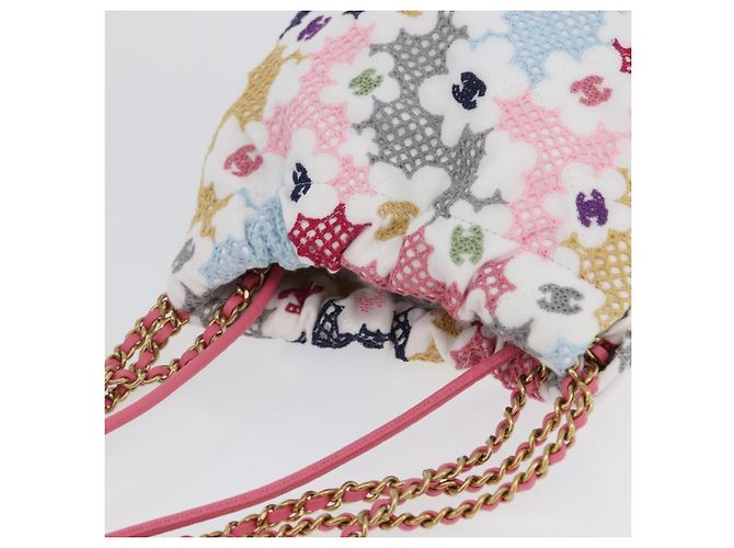 CHANEL Catena Chanel 22 Mini Borsa Pizzo Patchwork 2in1 Oro Bianco CC Auth 161330SM D'oro - vista 6