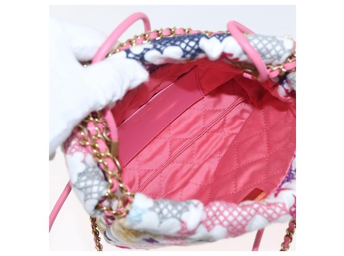 CHANEL Catena Chanel 22 Mini Borsa Pizzo Patchwork 2in1 Oro Bianco CC Auth 161330SM D'oro - vista 9