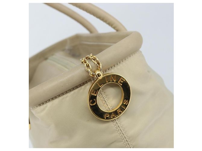 Céline Borsa a Mano CELINE Nylon Beige Oro Auth ka2474 D'oro - vista 10