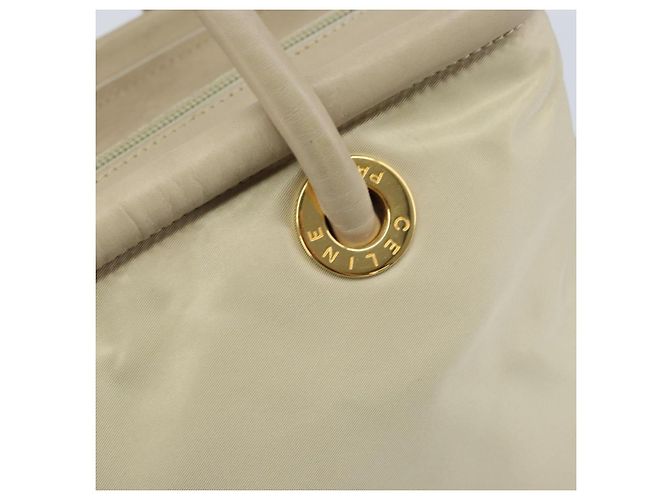 Céline Borsa a Mano CELINE Nylon Beige Oro Auth ka2474 D'oro - vista 17
