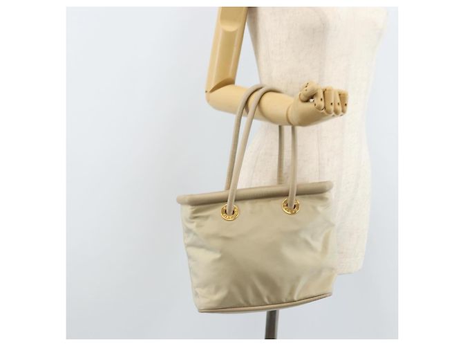 Céline Borsa a Mano CELINE Nylon Beige Oro Auth ka2474 D'oro - vista 23