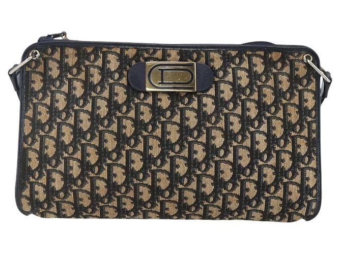 Mini borsa a rullo in tela obliqua Trotter Christian Dior blu Auth fm5123 D'oro Blu navy - vista 13