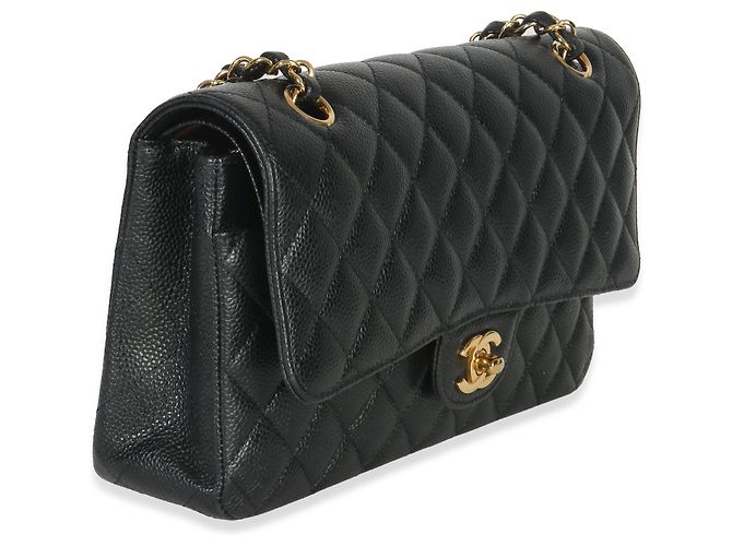 Timeless Borsa a tracolla Chanel in caviar nero trapuntato medio classico con doppio flap - vista 2