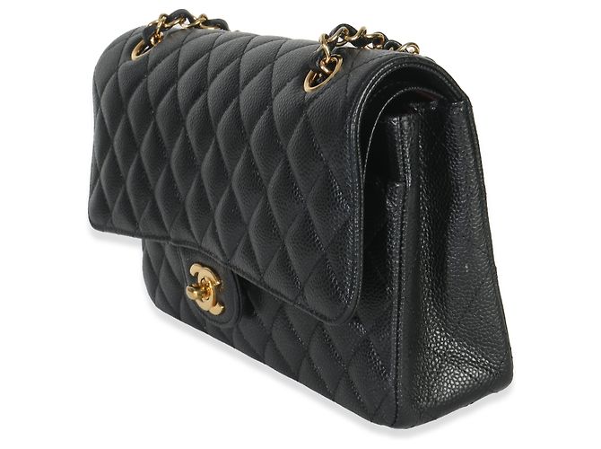 Timeless Borsa a tracolla Chanel in caviar nero trapuntato medio classico con doppio flap - vista 3
