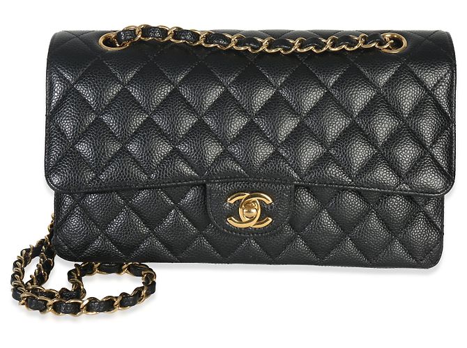 Timeless Borsa a tracolla Chanel in caviar nero trapuntato medio classico con doppio flap - vista 7