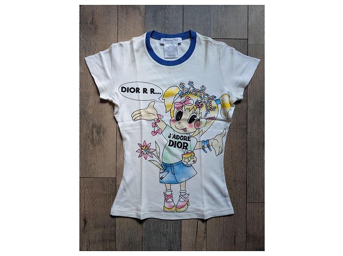 Camiseta Dior Cartoon Girl de algodón blanco y azul - vista 2