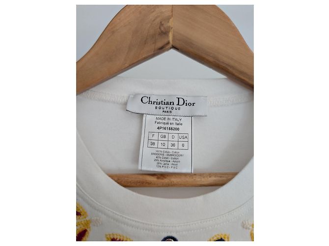 Christian Dior T-shirt ricamata J'adore Dior bianca e gialla - vista 4