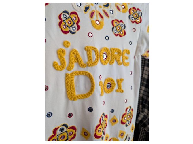 Christian Dior T-shirt ricamata J'adore Dior bianca e gialla - vista 6