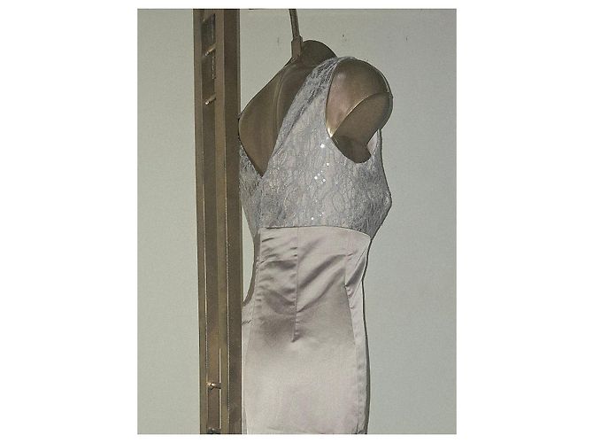 Autre Marque Champagner Spitzen- und Satin-Kleid Beige - Ansicht 12