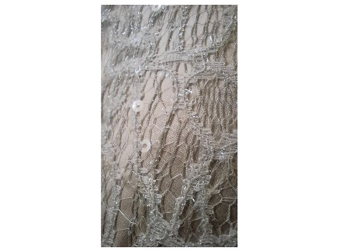 Autre Marque Champagner Spitzen- und Satin-Kleid Beige - Ansicht 13