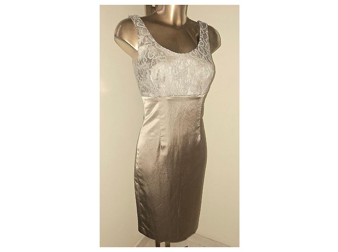Autre Marque Champagner Spitzen- und Satin-Kleid Beige - Ansicht 2