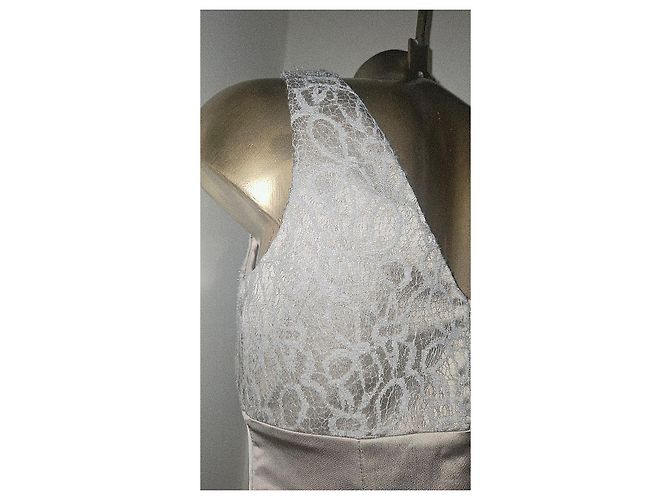 Autre Marque Champagner Spitzen- und Satin-Kleid Beige - Ansicht 9