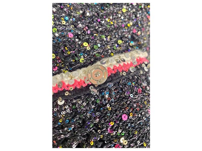 Robe en tricot à sequins multicolore noire, rose et blanche Chanel 24C FR 40 Argenté Métallisé - vue 3
