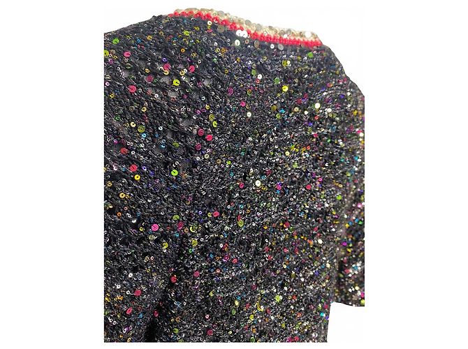 Robe en tricot à sequins multicolore noire, rose et blanche Chanel 24C FR 40 Argenté Métallisé - vue 5