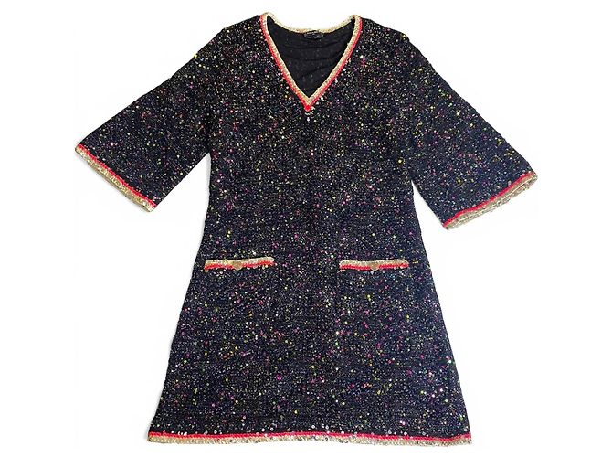 Robe en tricot à sequins multicolore noire, rose et blanche Chanel 24C FR 40 Argenté Métallisé - vue 6